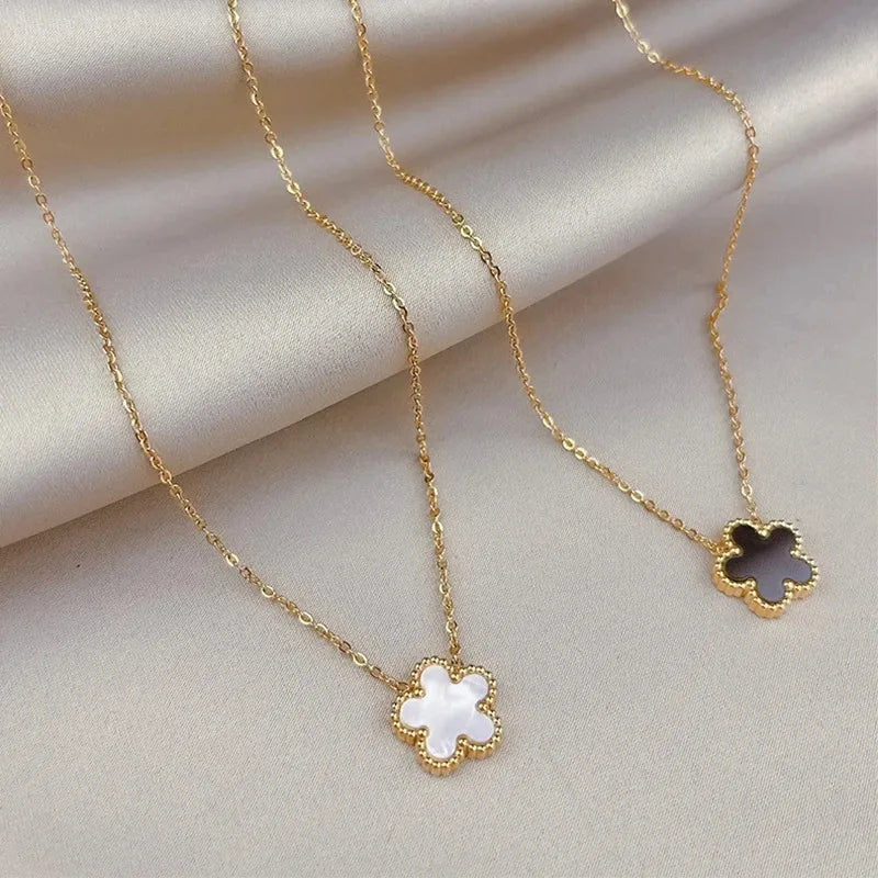 1Pc Fashion Stainless Steel Woman Necklace, Five-Leaf Flower Simple Clover Elegant Necklaces Pendant Charm Jewelry Accessories