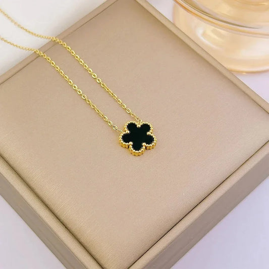 1Pc Fashion Stainless Steel Woman Necklace, Five-Leaf Flower Simple Clover Elegant Necklaces Pendant Charm Jewelry Accessories